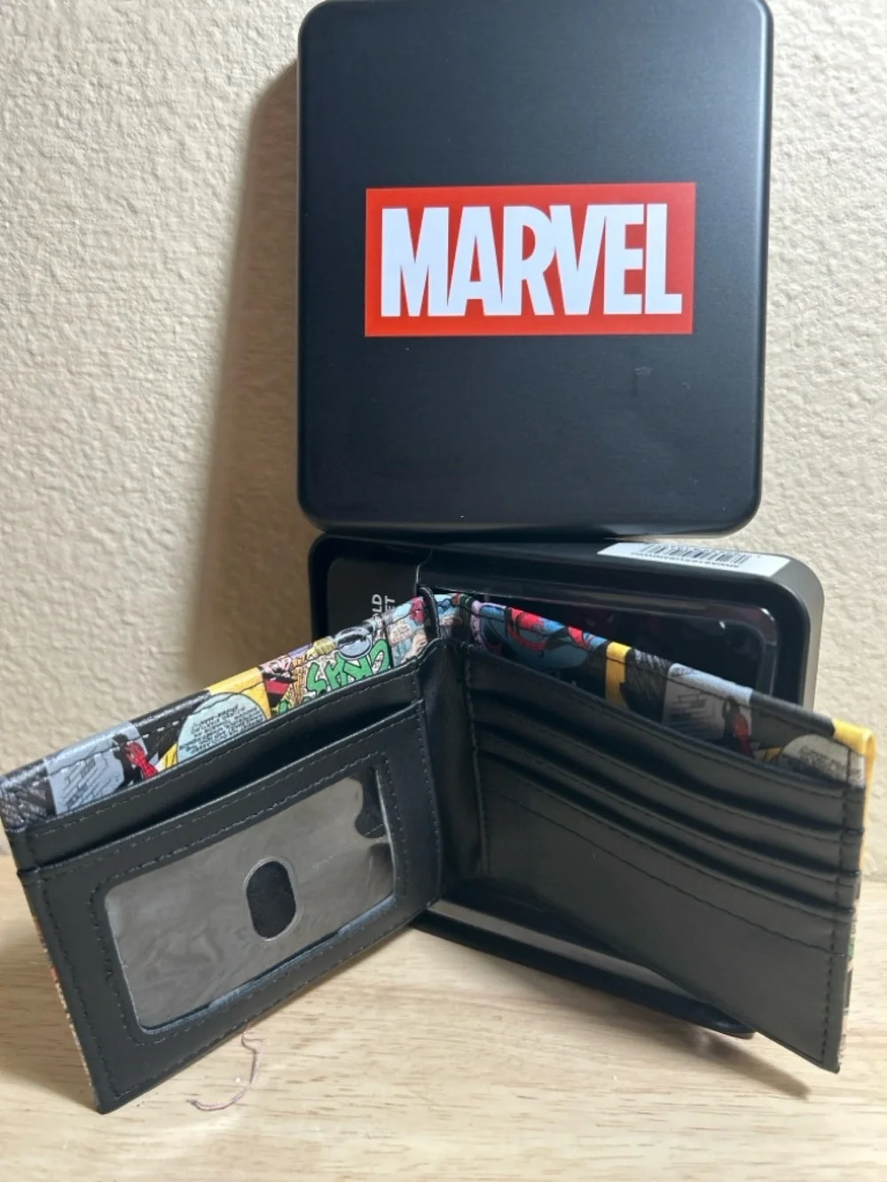 Marvel Spider-Man Comic Patch Bifold Wallet in Red, Yellow, Blue, Black